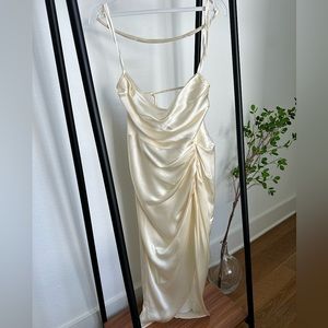 Ivory midi dress, bridal, size small, 100% silk, asymmetrical hem